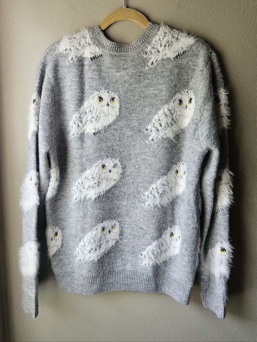 Harry Potter Hedwig Owl Crewneck Sweater Gray Medium - Picture 5 of 7